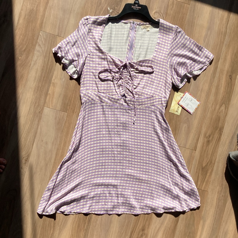 Rewind dress lilac check cinch string detail fit & flare dress XL jr - Picture 13 of 16